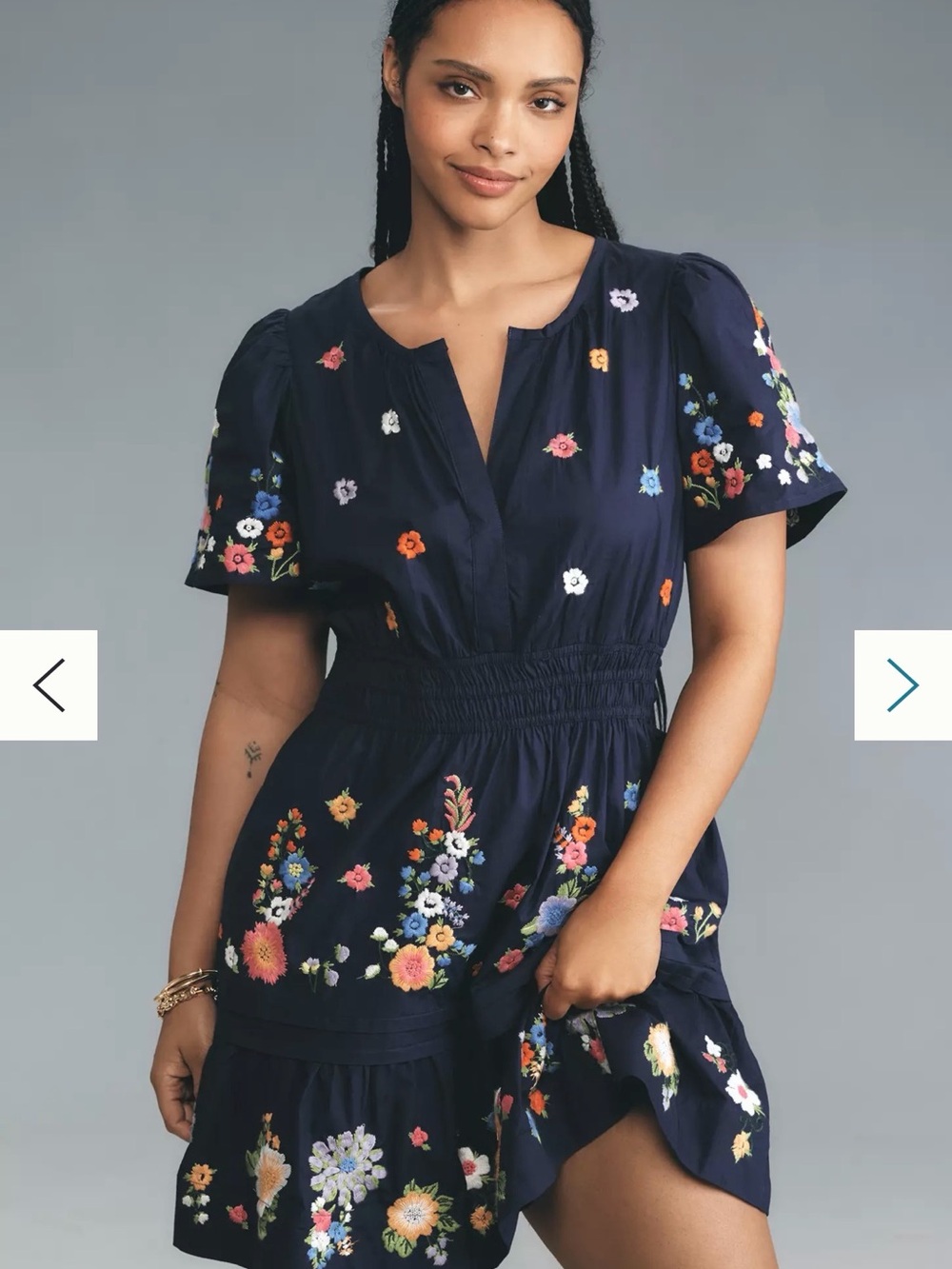 Anthropologie Navy Floral Embroidered Short-Sleeve Dress - Picture 2 of 5
